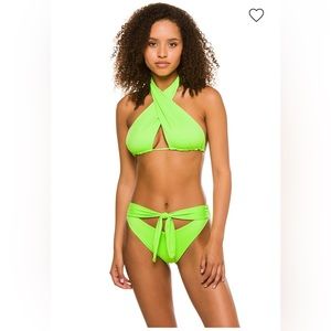 Frankie’s Bikinis Bash High Neck Lime Green Swim Top
